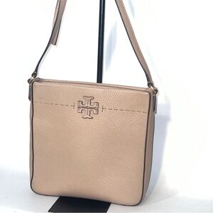 Tory Burch McGraw Devon Sand Beige Pebbled Leather Swingpack Crossbody Bag